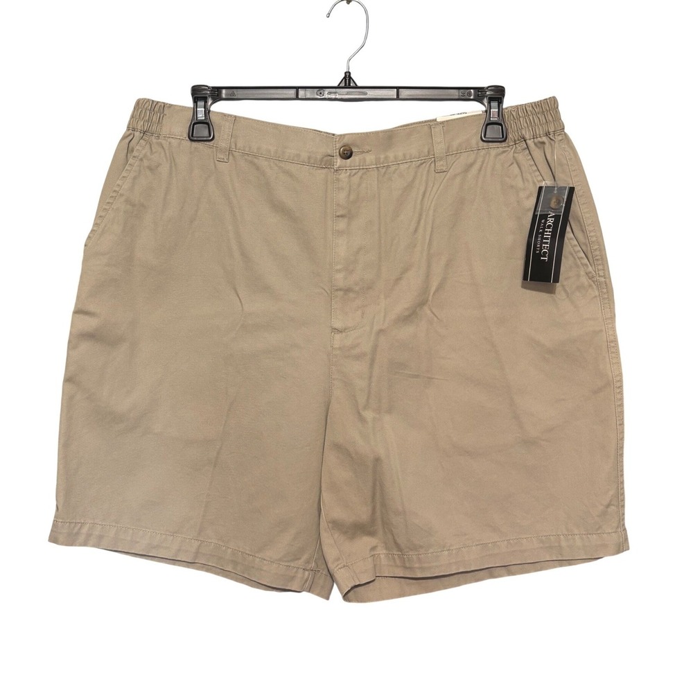 Architect Men's Khaki Walk Shorts 40 Tan Cotton Elastic Waist Casual Twill NWT - Picture 1 of 7